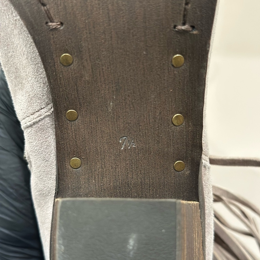 Sam Edelman Light Gray Suede Fringe Ankle Booties - Picture 9 of 10